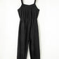 Black Knotted Straps Button Textured Drawstring Jumpsuit