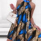 Floral Leopard Print Halter Sleeveless Ruched Cold Shoulder A Line Dress Vacation Dress