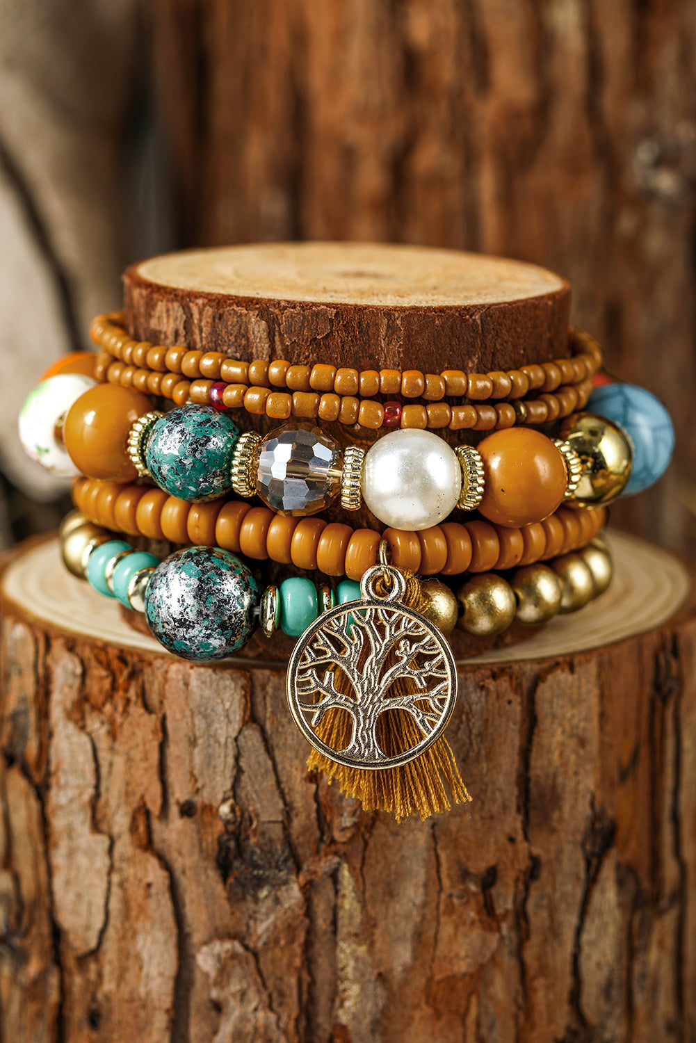 Chestnut 5pcs Boho Beaded Turquoise Bracelets Set