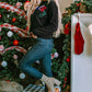 Black Holly Jolly Round Neck Casual Sweater