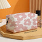 White Flowers Print Zipper Canvas Cosmetic Bag