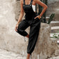 Pocket Design Drawstring Suspender Jumpsuit