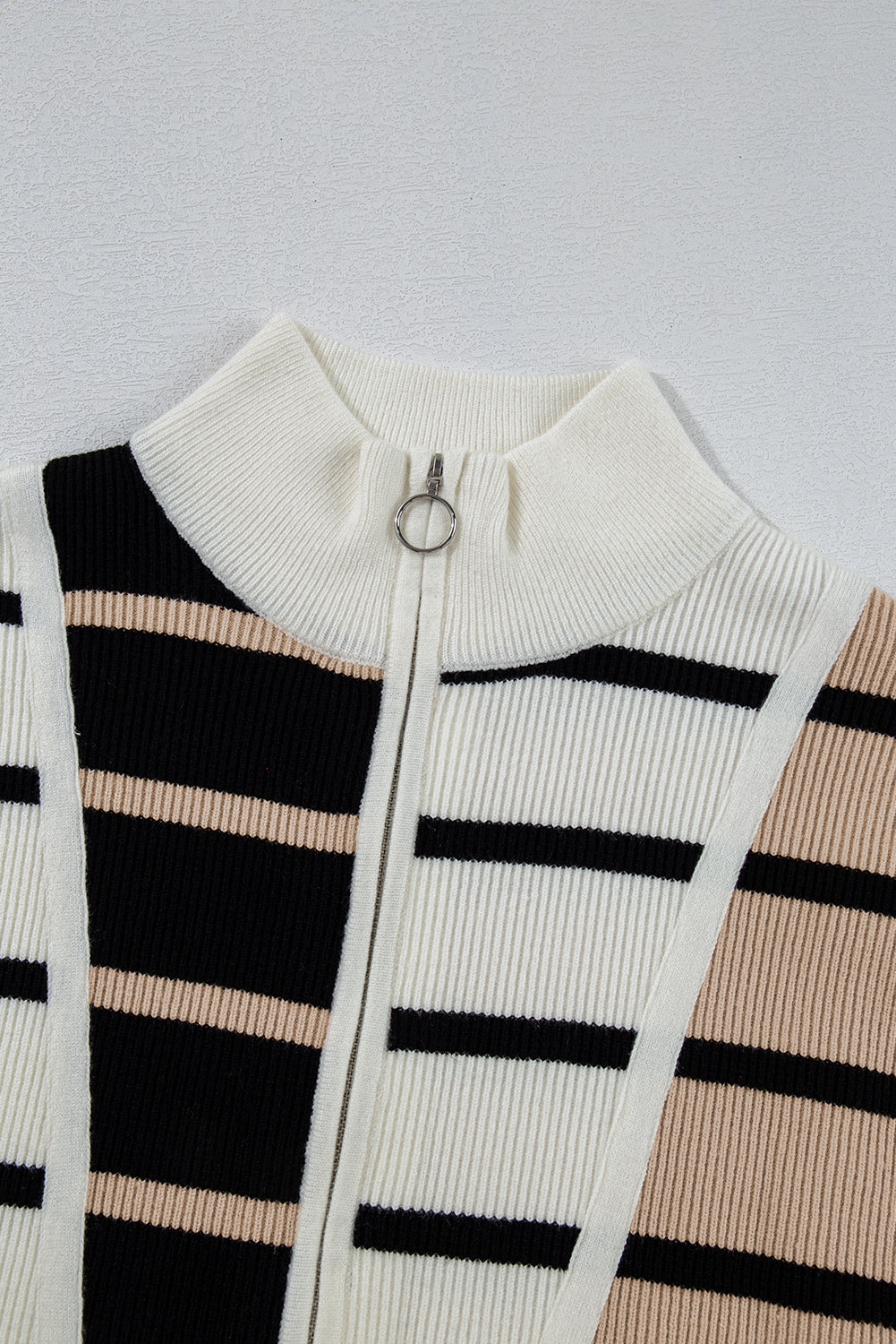 Black Stripe Colorblock Quarter Zip Collar Sweater Vest