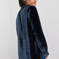 Navy Blue Frilled Neck Buttoned Front Velvet Top