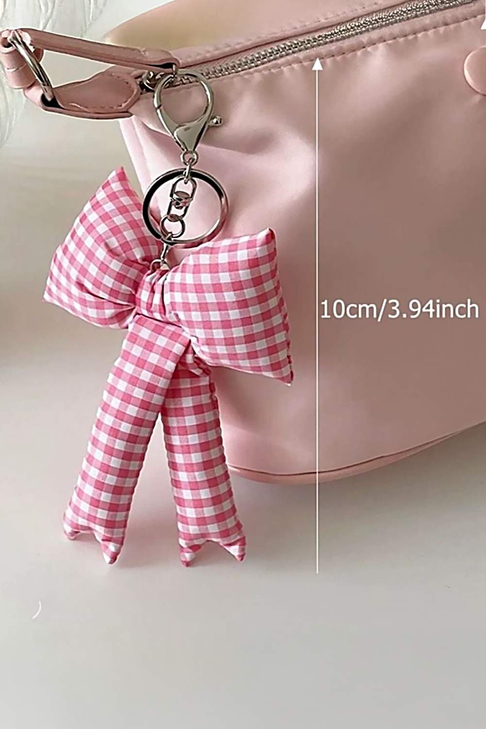 Pink Gingham Puffer Bow Knot Bag Pendant Keychain