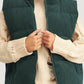 Jungle Green Corduroy Stand Neck Zipped Puffer Vest