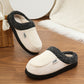 White Color Block Plush Lined Winter Slippers