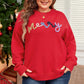 Fiery Red Tinsel merry Pattern Drop Shoulder Plus Size Sweater