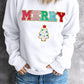 Beige MERRY Christmas Tree Chenille Patch Graphic Sweatshirt