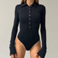 Long Sleeve Button Detail Skinny Bodysuit