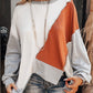 Khaki Colorblock Stitching Irregular Hem Long Sleeve Top