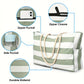 Grass Green Striped Rope Handle Canvas Large Tote Bag