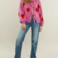 Heart Pattern Long Sleeve Round Neck Tied Detail Cardigan Spring Winter Top