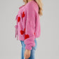 Heart Pattern Long Sleeve Round Neck Tied Detail Cardigan Spring Winter Top