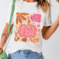 White Floral Pumpkin Printed Crewneck Thanksgiving T Shirt