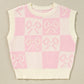 Pink Preppy Bow Detail Checkered Sweater Vest