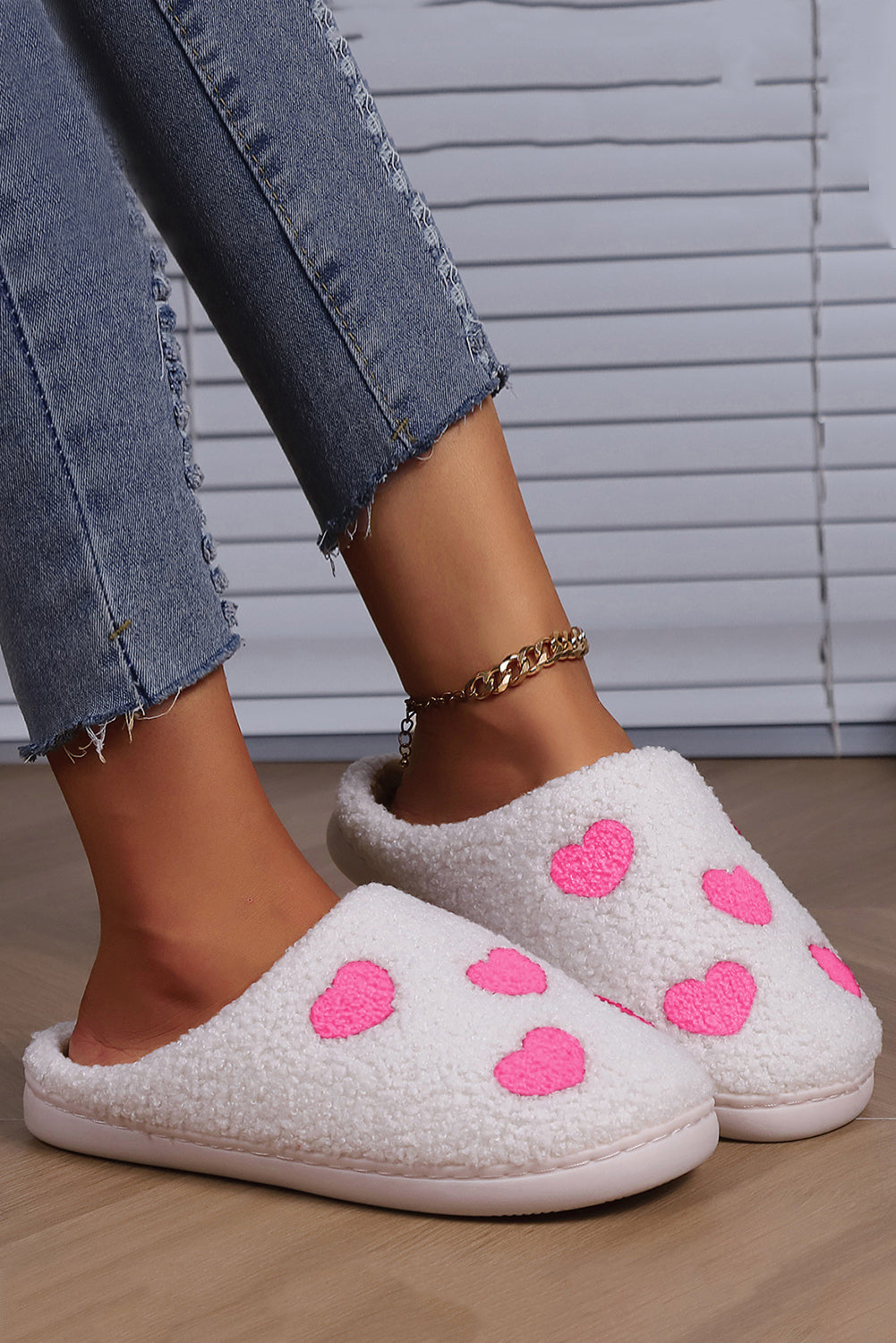 Pink Valentines Day Hearts Print Plush House Slippers