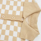 Apricot Checkered Buttons Collar V Neck Drop Shoulder Sweater