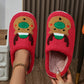 Fiery Red Christmas Reindeer Pattern Thick Sole Plush Slippers