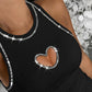 Rhinestone Hollow Heart Tank Top