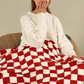 Fiery Red Plush Checkered Print Sofa Blanket 127*152cm