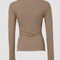 U Neck Built in Bra Long Sleeve Ribbed Top