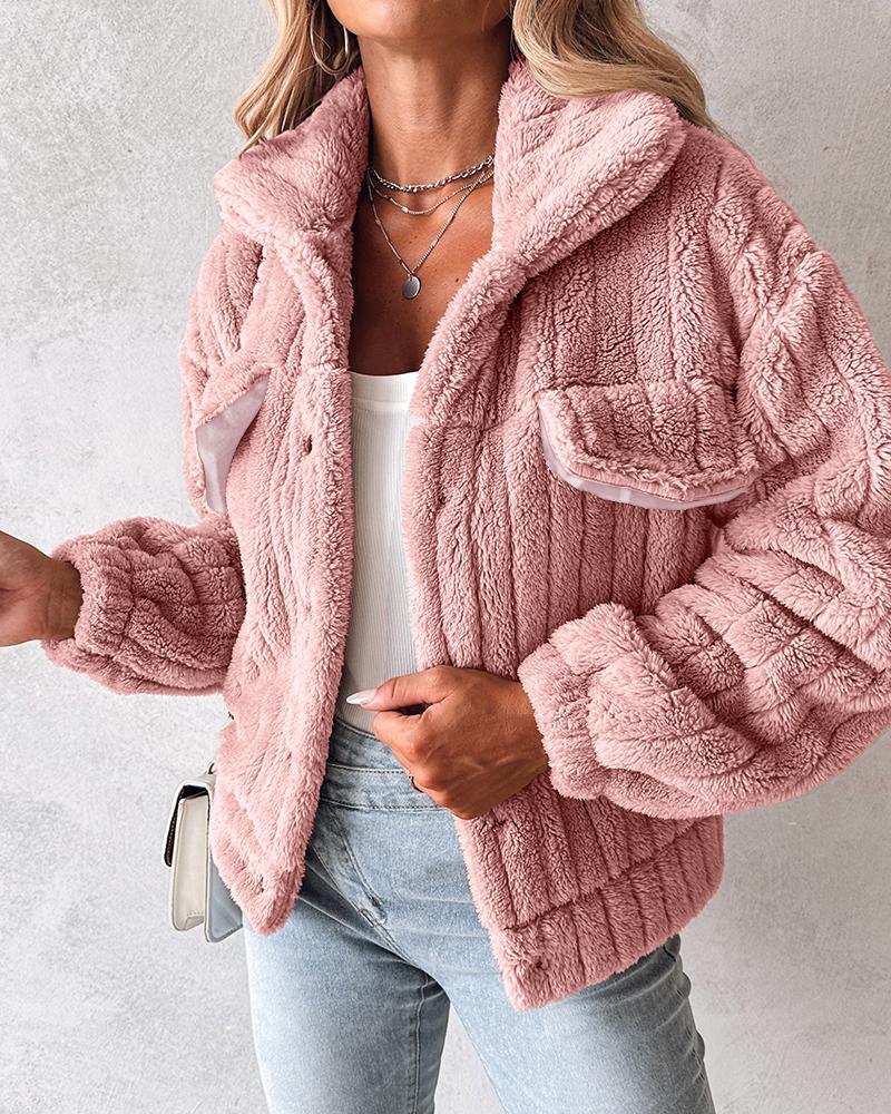 Turn down Collar Buttoned Teddy Jacket