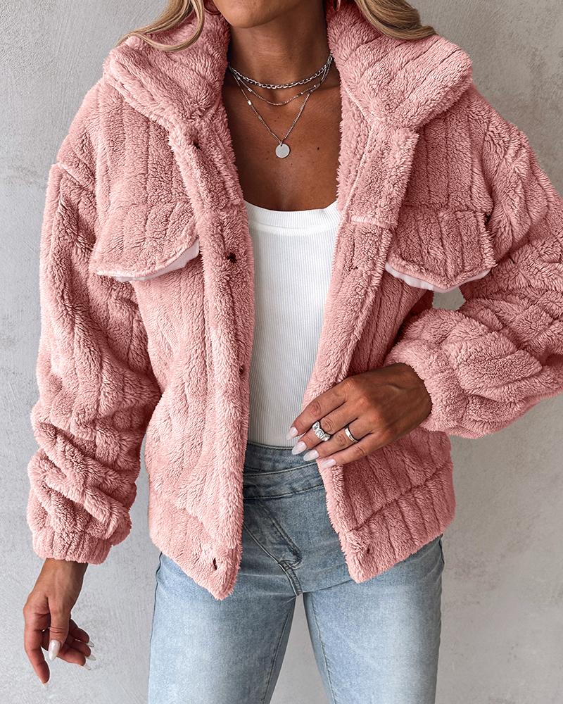 Turn down Collar Buttoned Teddy Jacket