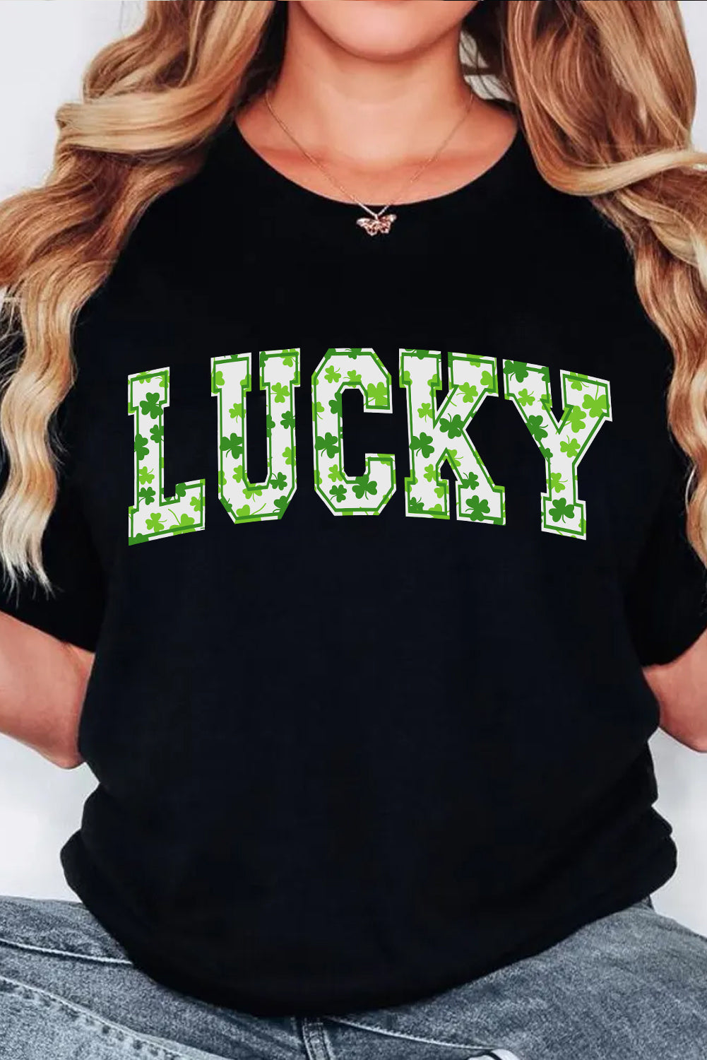 Black Clover LUCKY Letter Graphic St Patricks Day T Shirt