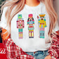 White Chenille Nutcracker Doll Graphic Christmas Fashion Tee