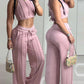 Piping Crop Tank Top & Pocket Design Pants Set