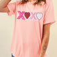 Pink Sequin Heart XOXO Patched Graphic Valentines T Shirt