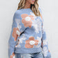 Beau Blue Floral O Neck Drop Shoulder Knitted Sweater