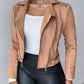 Lapel Collar Zip Up Long Sleeve Motor Biker Short Coat Pocket Design Jacket