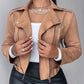 Lapel Collar Zip Up Long Sleeve Motor Biker Short Coat Pocket Design Jacket