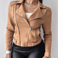 Lapel Collar Zip Up Long Sleeve Motor Biker Short Coat Pocket Design Jacket