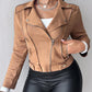 Lapel Collar Zip Up Long Sleeve Motor Biker Short Coat Pocket Design Jacket