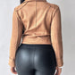 Lapel Collar Zip Up Long Sleeve Motor Biker Short Coat Pocket Design Jacket