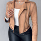 Lapel Collar Zip Up Long Sleeve Motor Biker Short Coat Pocket Design Jacket