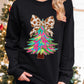 Black Bowknot Christmas Tree Shiny Graphic Sweatshirt