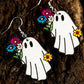 White Cute Ghost with Flower Halloween Hook Earrings