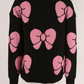 Black Valentine Bowknot Knitted Round Neck Fashion Sweater