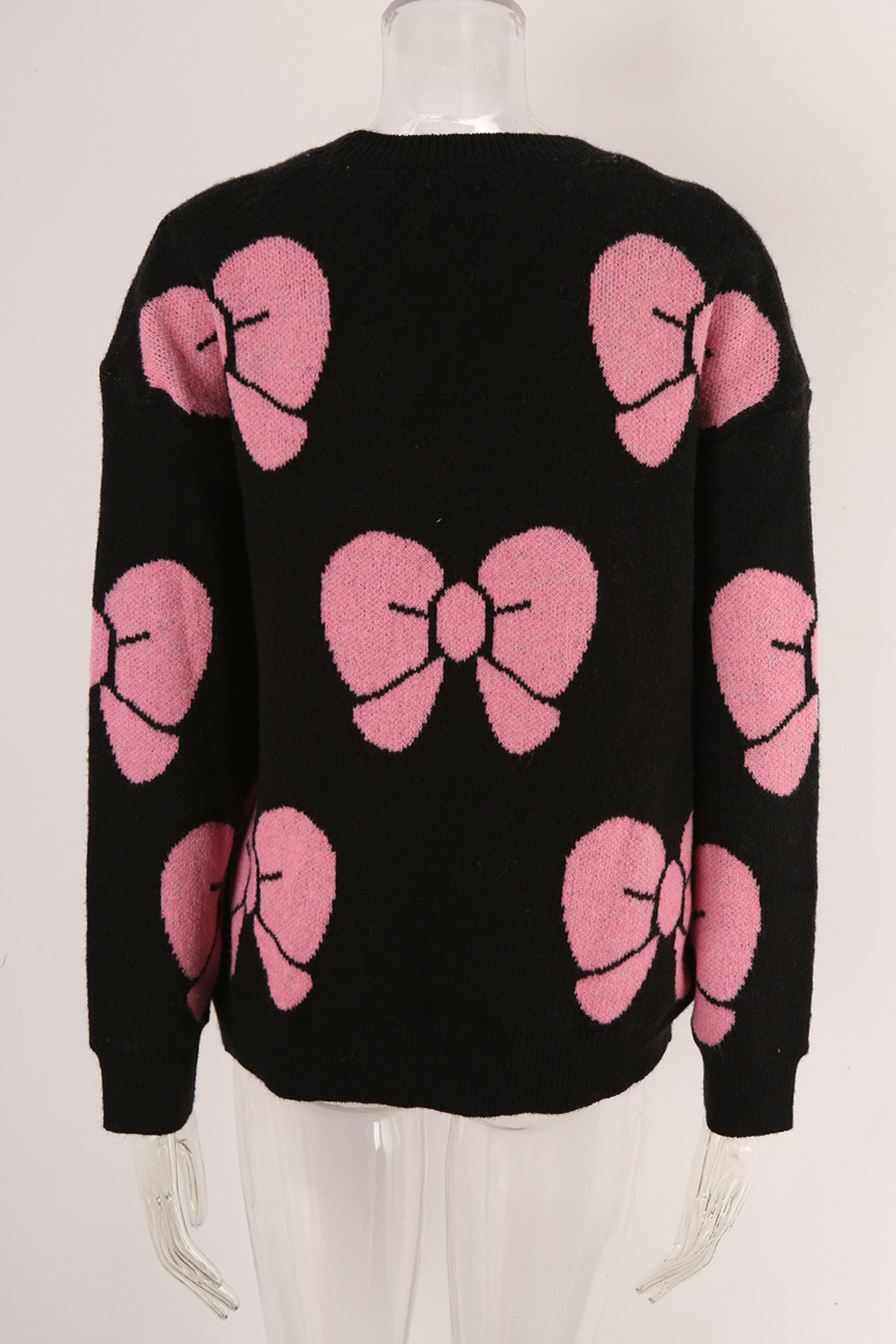 Black Valentine Bowknot Knitted Round Neck Fashion Sweater