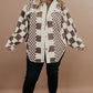 Brown Color Block Checkered Print Corduroy Plus Size Shacket