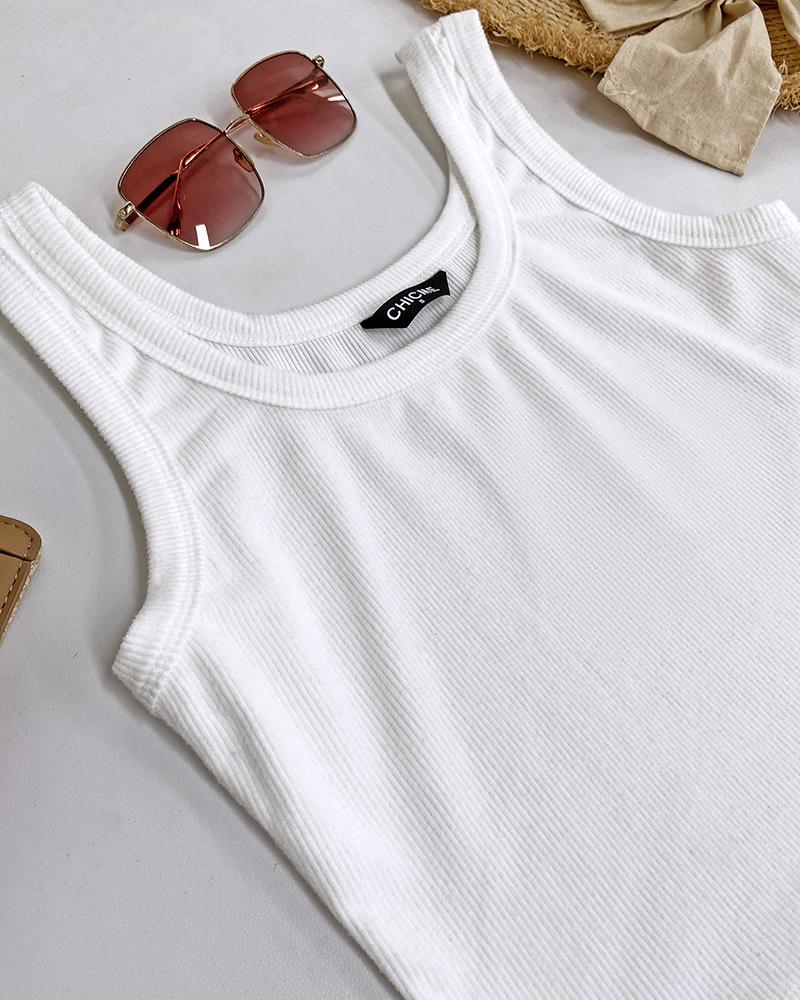 Scoop Neck Sleeveless Ribbed Tank Top Cami Tee Shirts