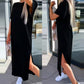 Slit Short Sleeve Round Neck Casual Dress