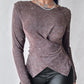 Glitter Round Neck Long Sleeve Crisscross Top