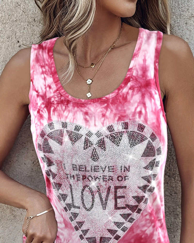 Tie Dye Print Sun Rhinestone Tank Top