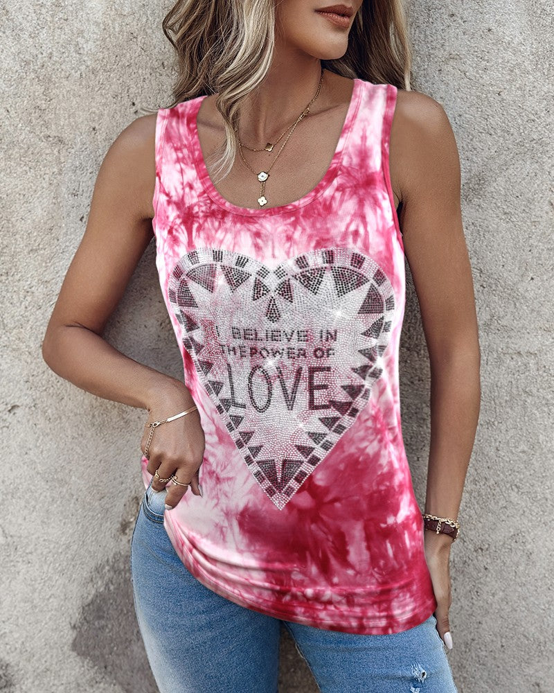 Tie Dye Print Sun Rhinestone Tank Top