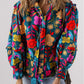 Green Floral Knot Split Neck Puff Sleeve Blouse